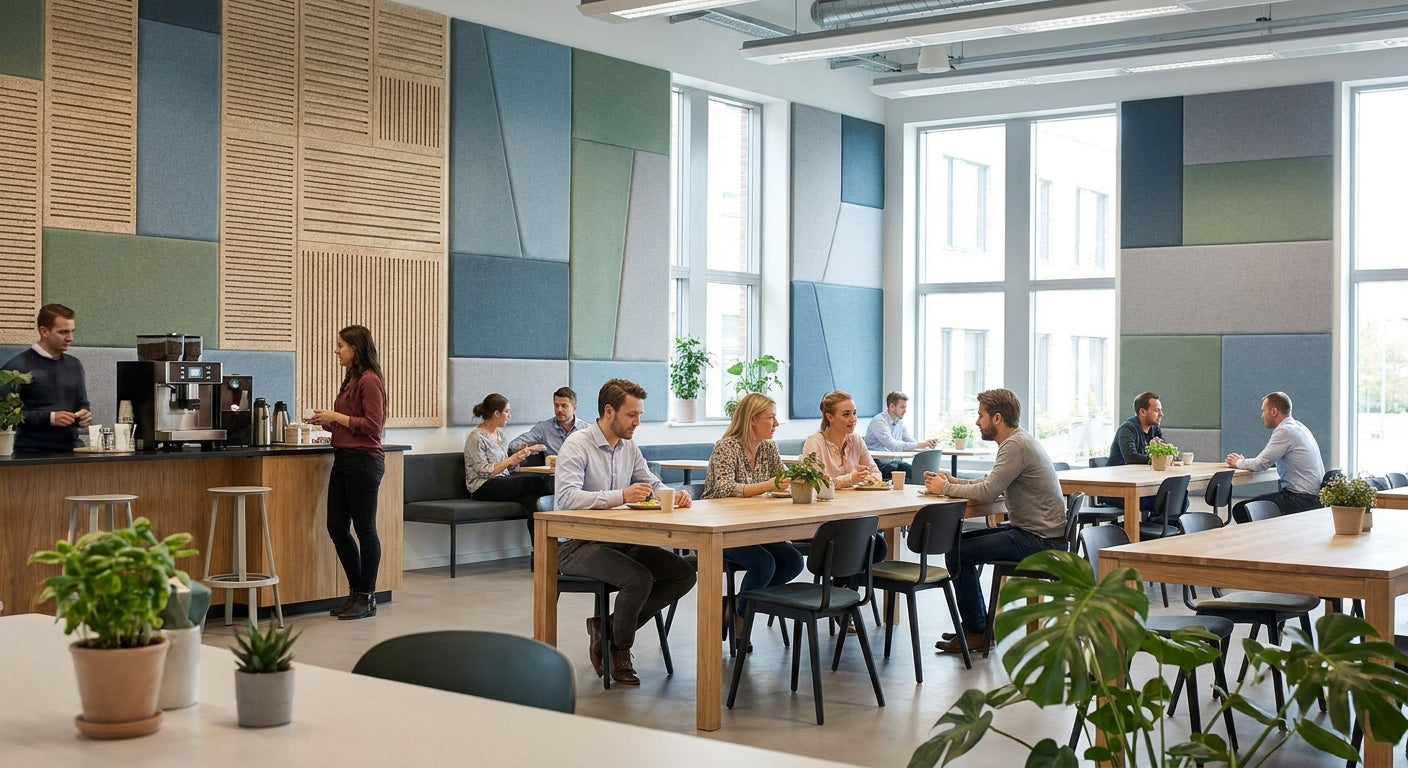 Acoustic panels for office breakroom and cafeteria walls