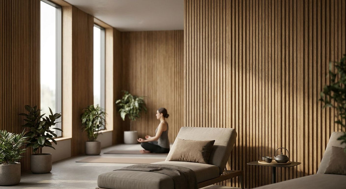 Wood panels for corporate wellness room walls