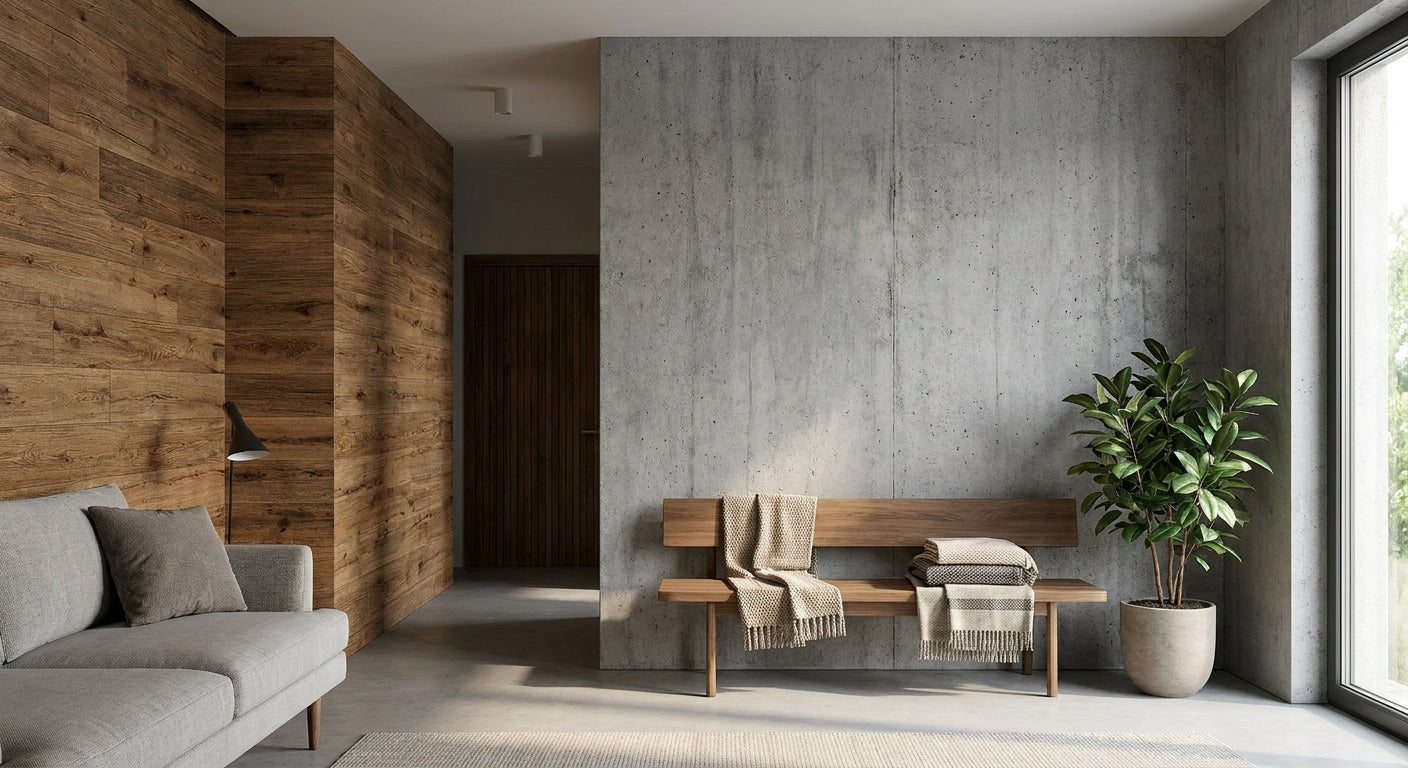 How to pair wood wall panels with exposed concrete walls