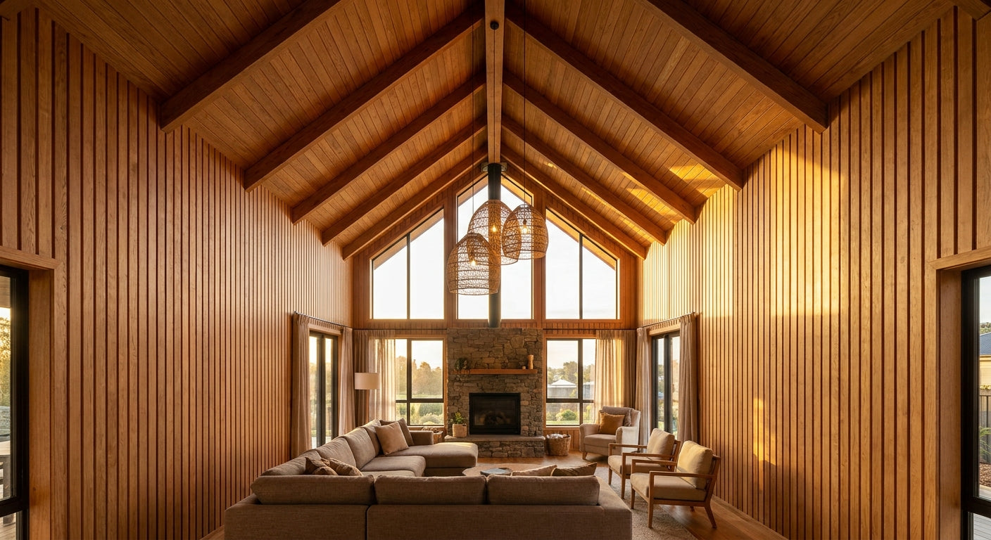 How to use wood slat panels on a cathedral ceiling