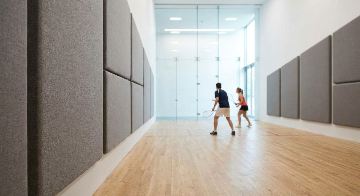 Acoustic panels for squash court walls