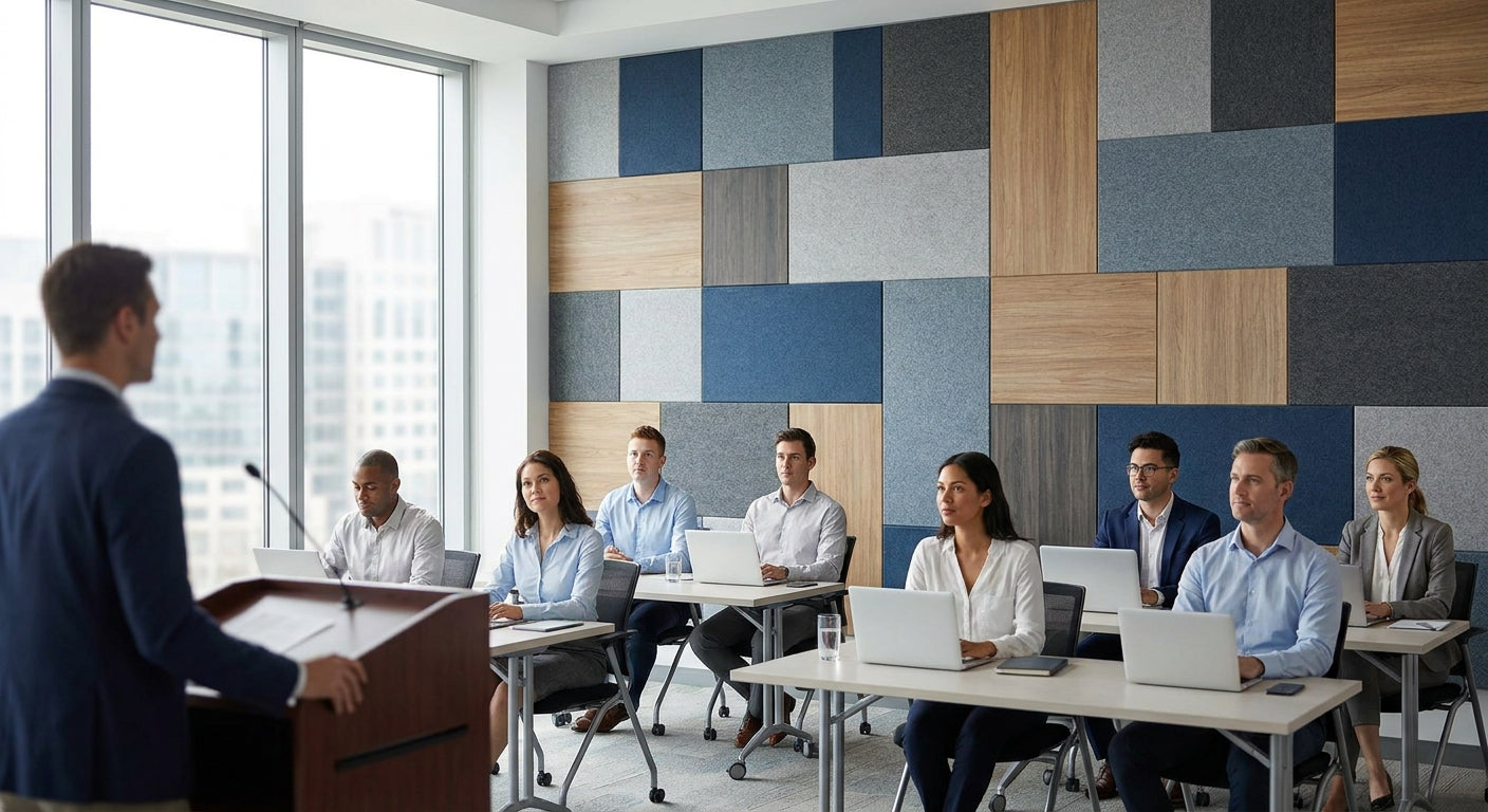 Acoustic panels for corporate training center walls