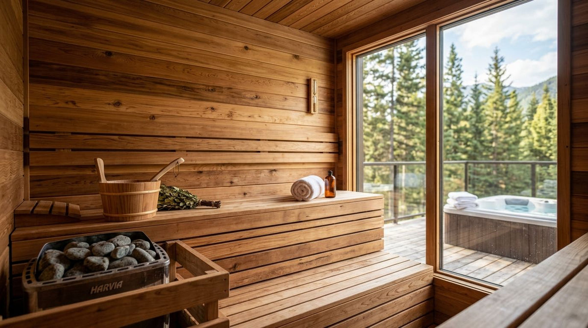 Cedar wood panels for outdoor sauna and spa interiors