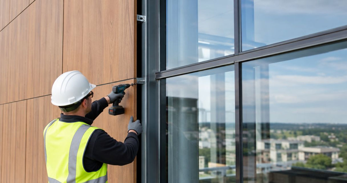How to connect exterior wood panels to a curtain wall glazing