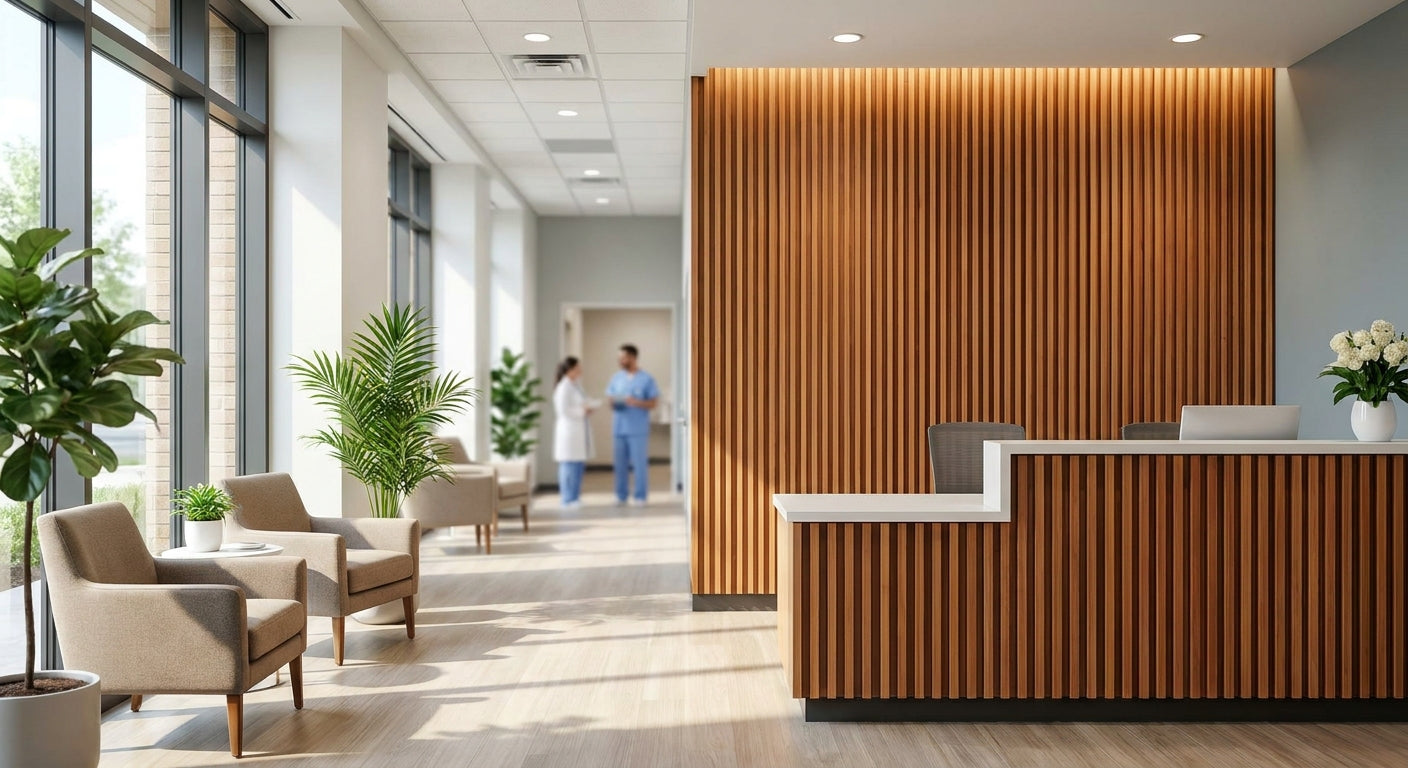 Wood panels for urgent care clinic interiors
