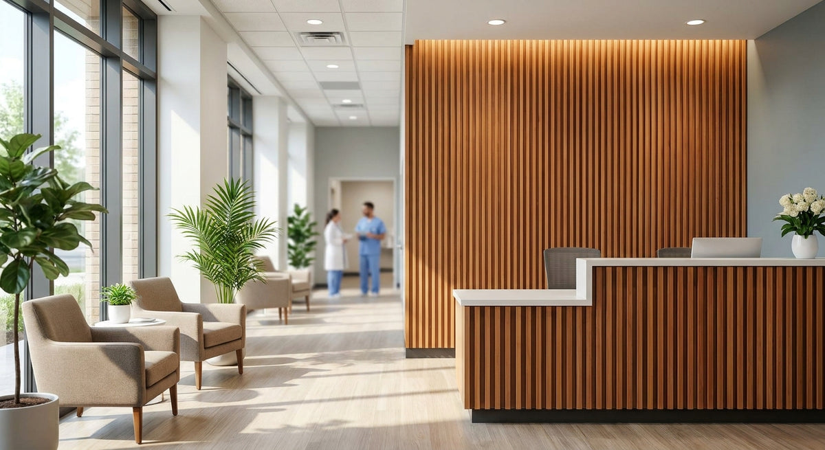 Wood panels for urgent care clinic interiors
