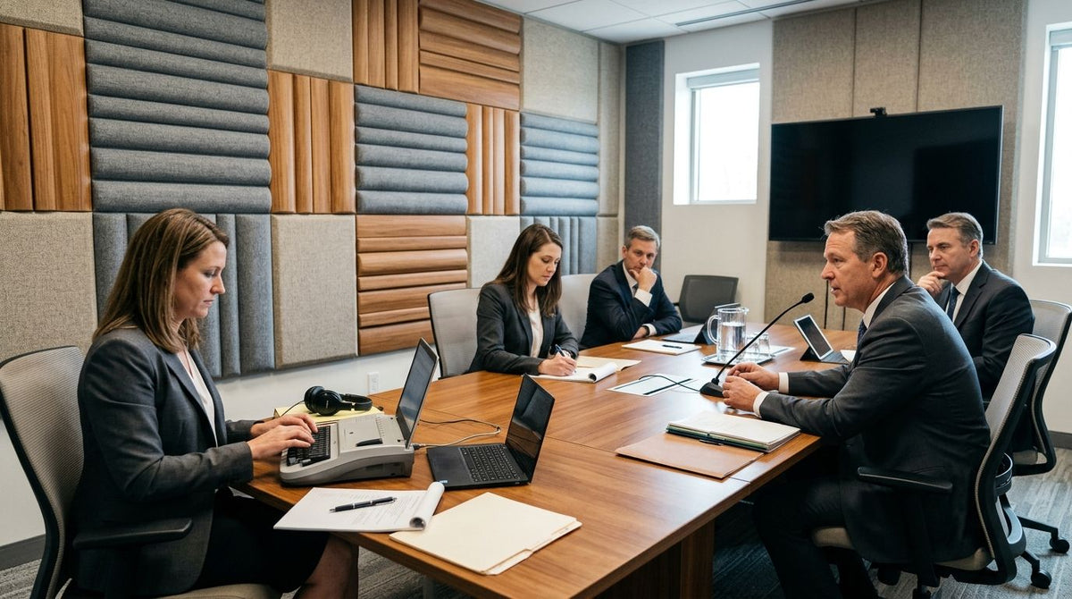 Acoustic panels for corporate legal deposition rooms