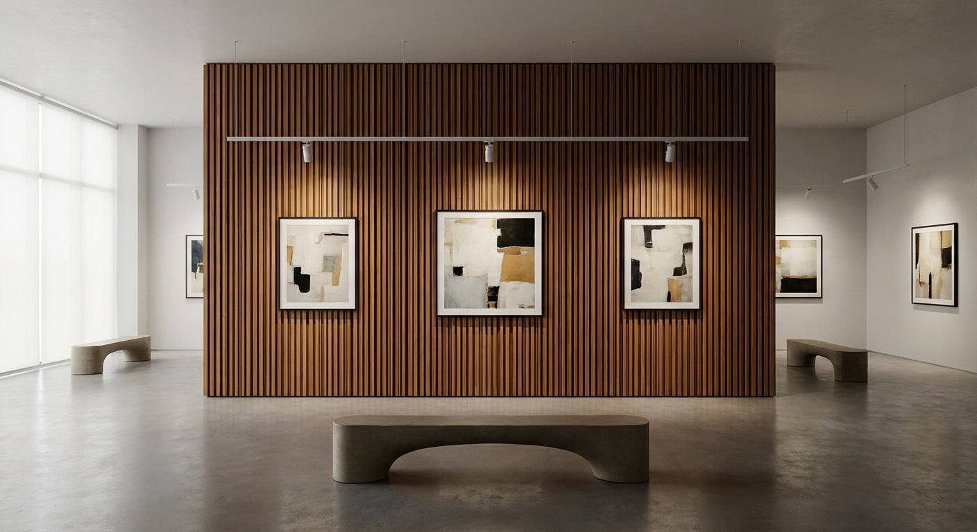 Best wood slat panels for art gallery interior walls