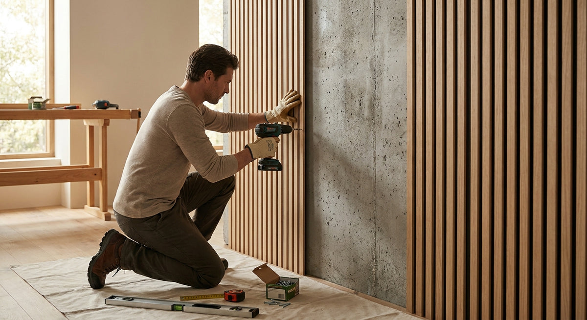 How to install slat wall panels on a concrete wall