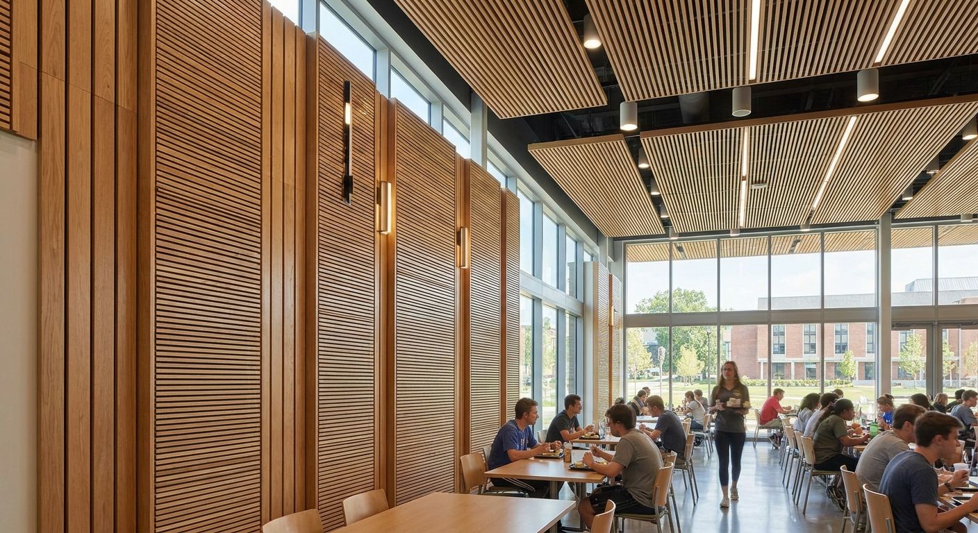Best acoustic wood panels for university dining hall interiors