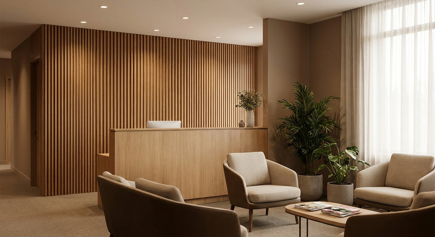 Wood wall panels for dental practice reception areas