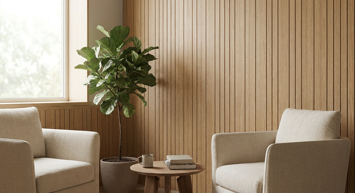 Wood wall panels for therapy and counseling room interiors