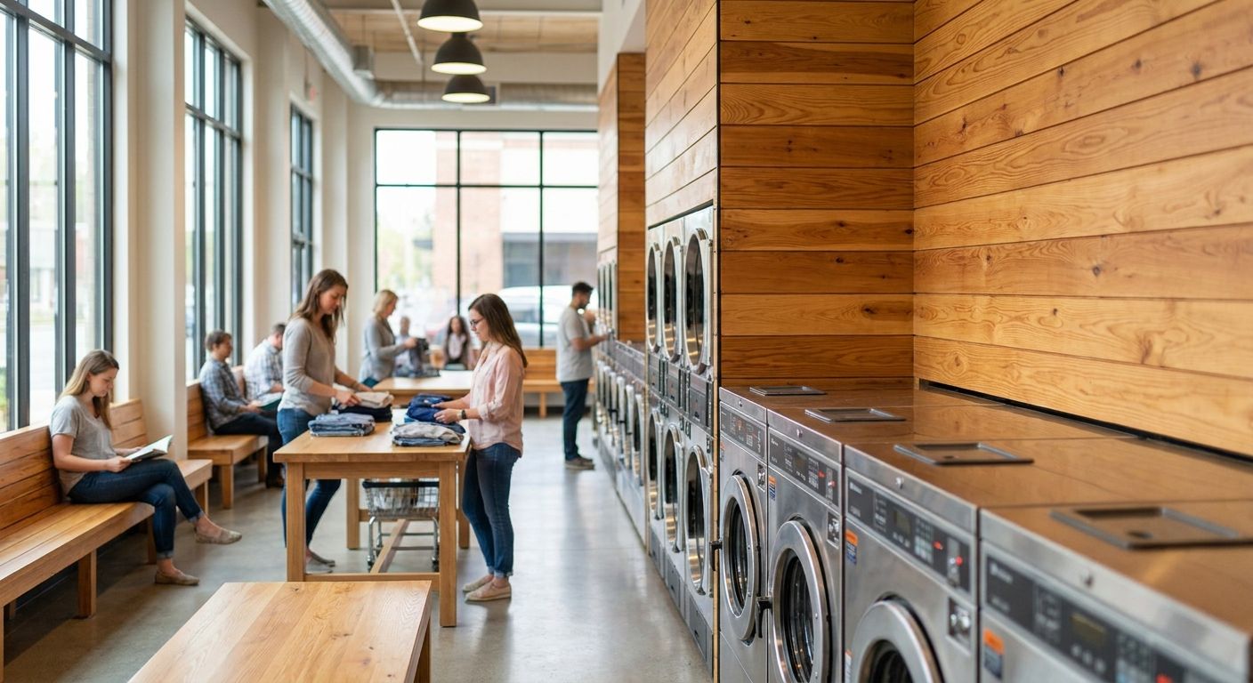 Wood panels for commercial laundromat interiors
