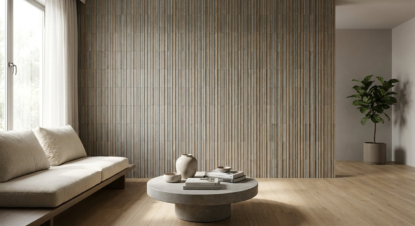 Tile slat wall panels for contemporary interiors