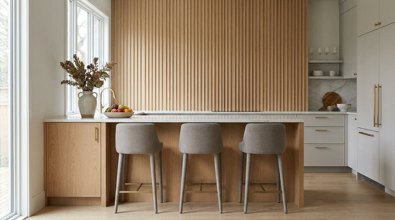 Fluted wall panels for modern kitchen breakfast bar walls