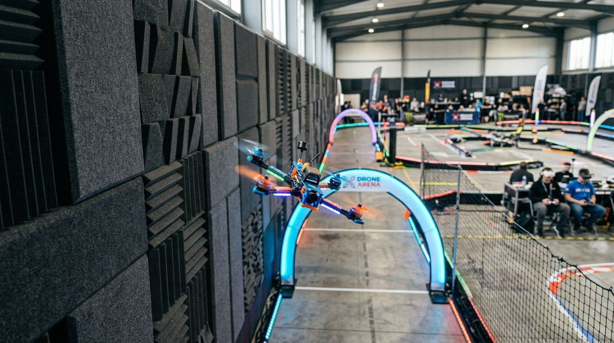 Acoustic panels for indoor drone racing arenas