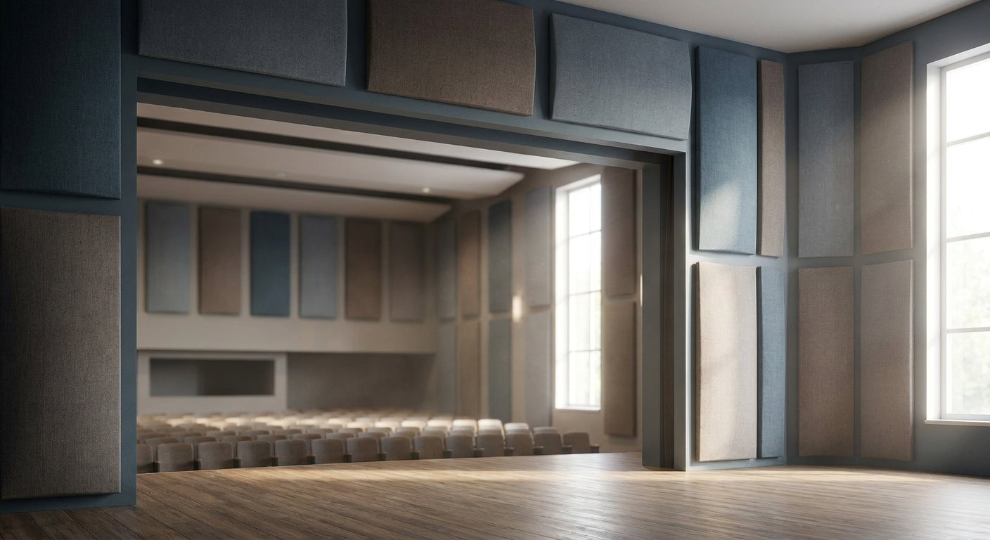 Acoustic panels for community theater and performing arts stages
