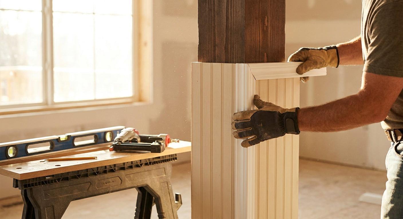 How to use corner trim to wrap a panel around a column