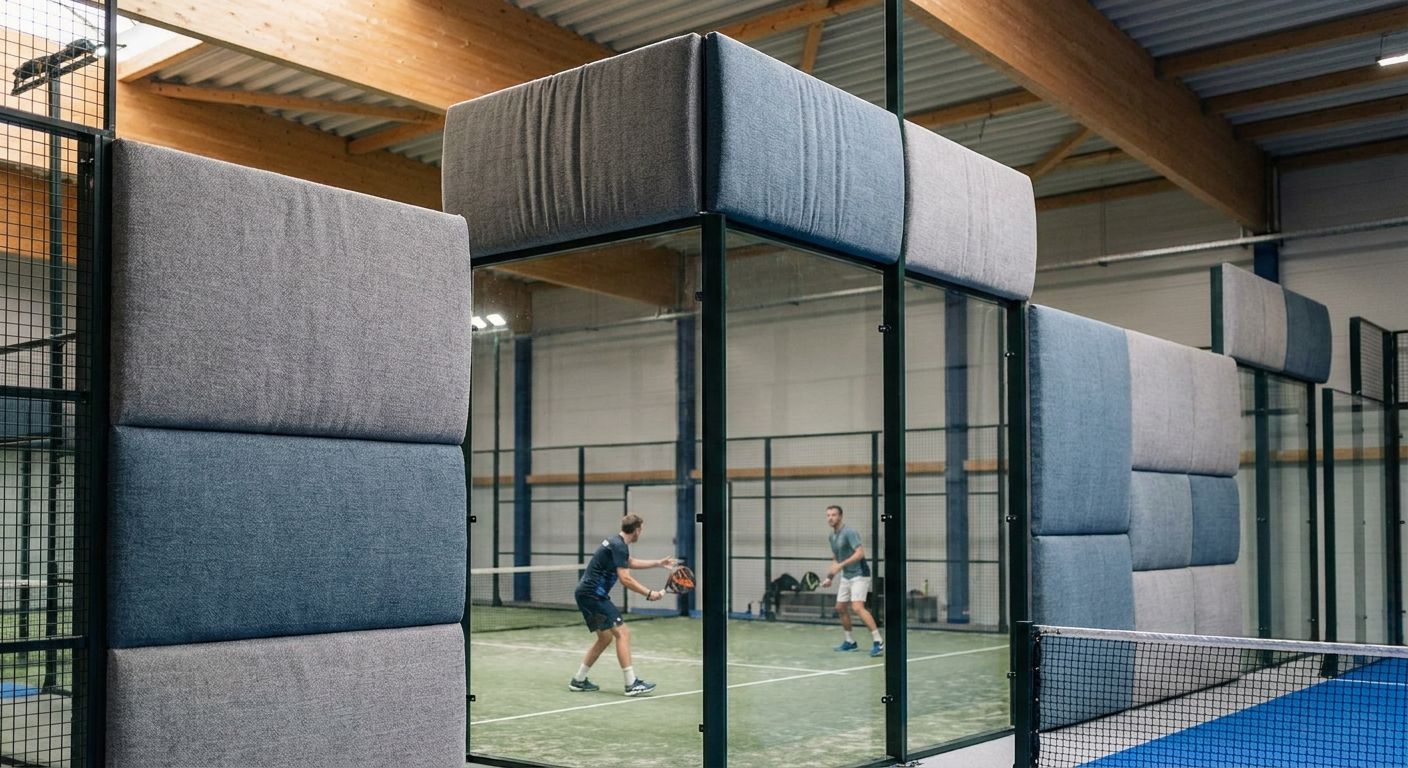 Acoustic panels for indoor padel court walls