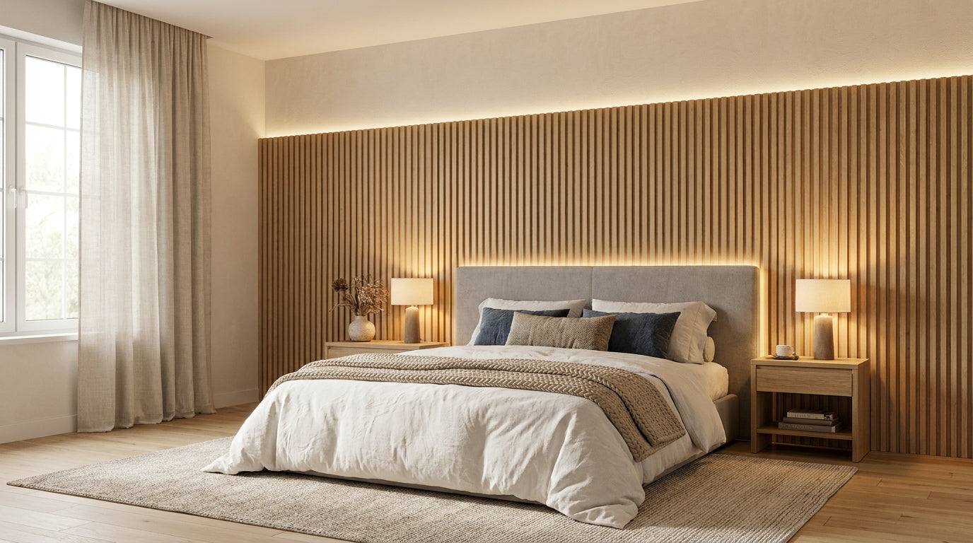 Fluted wall panels for bedroom feature walls