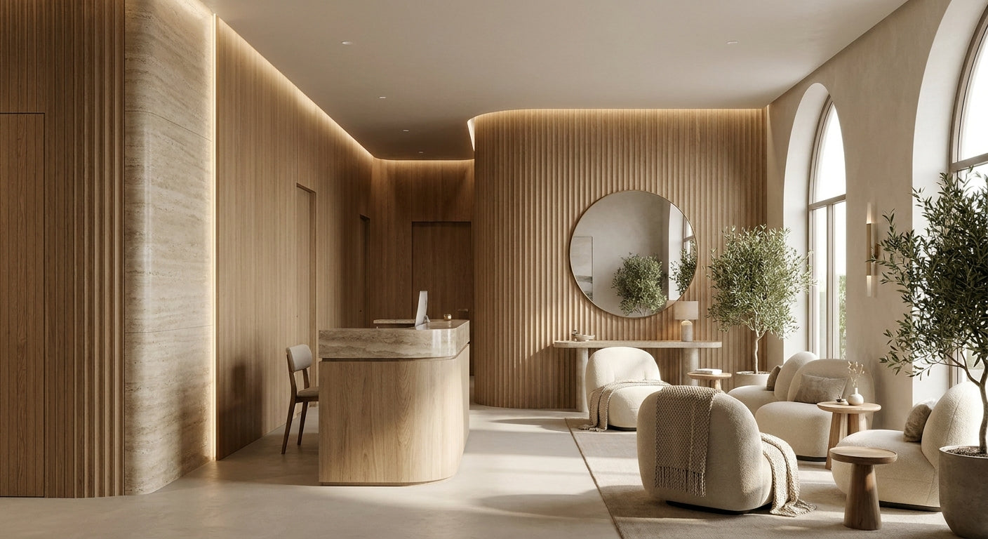 Fluted wall panels for spa reception and lobby walls