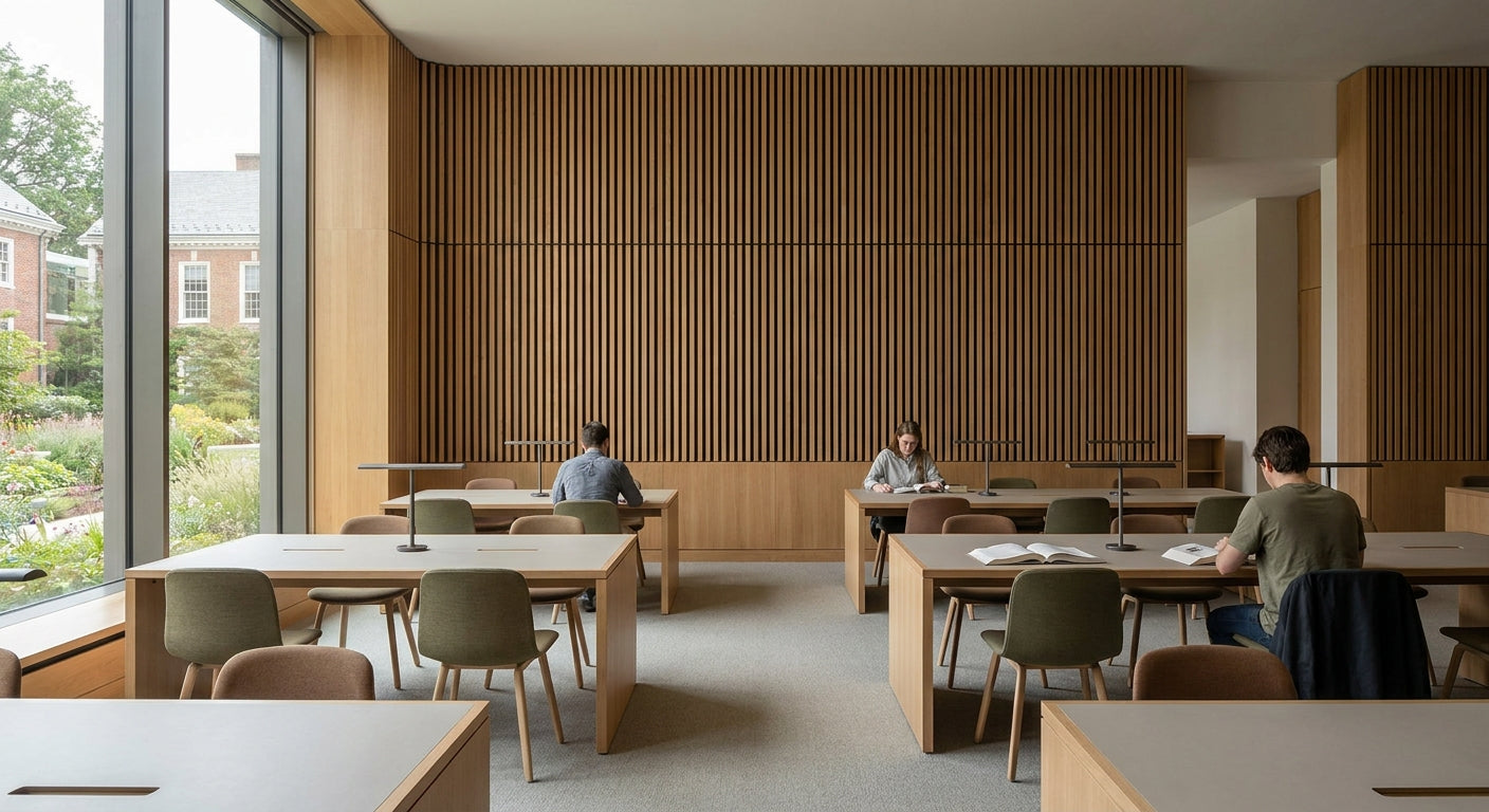 Acoustic slat panels for library quiet study rooms