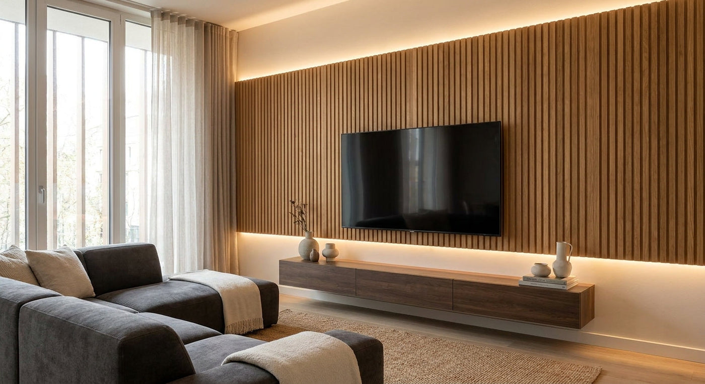 Best fluted wood panels for living room TV walls