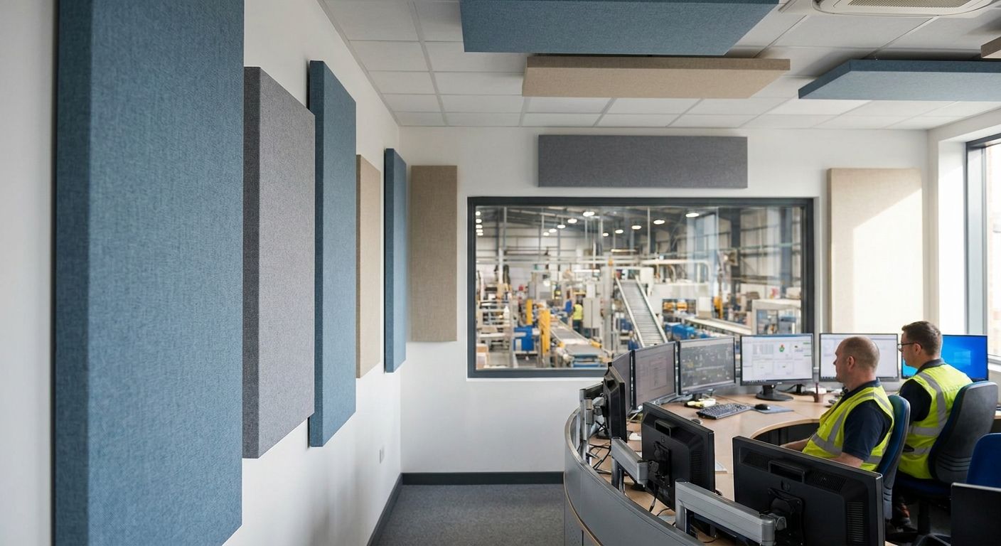 Acoustic panels for manufacturing plant control rooms