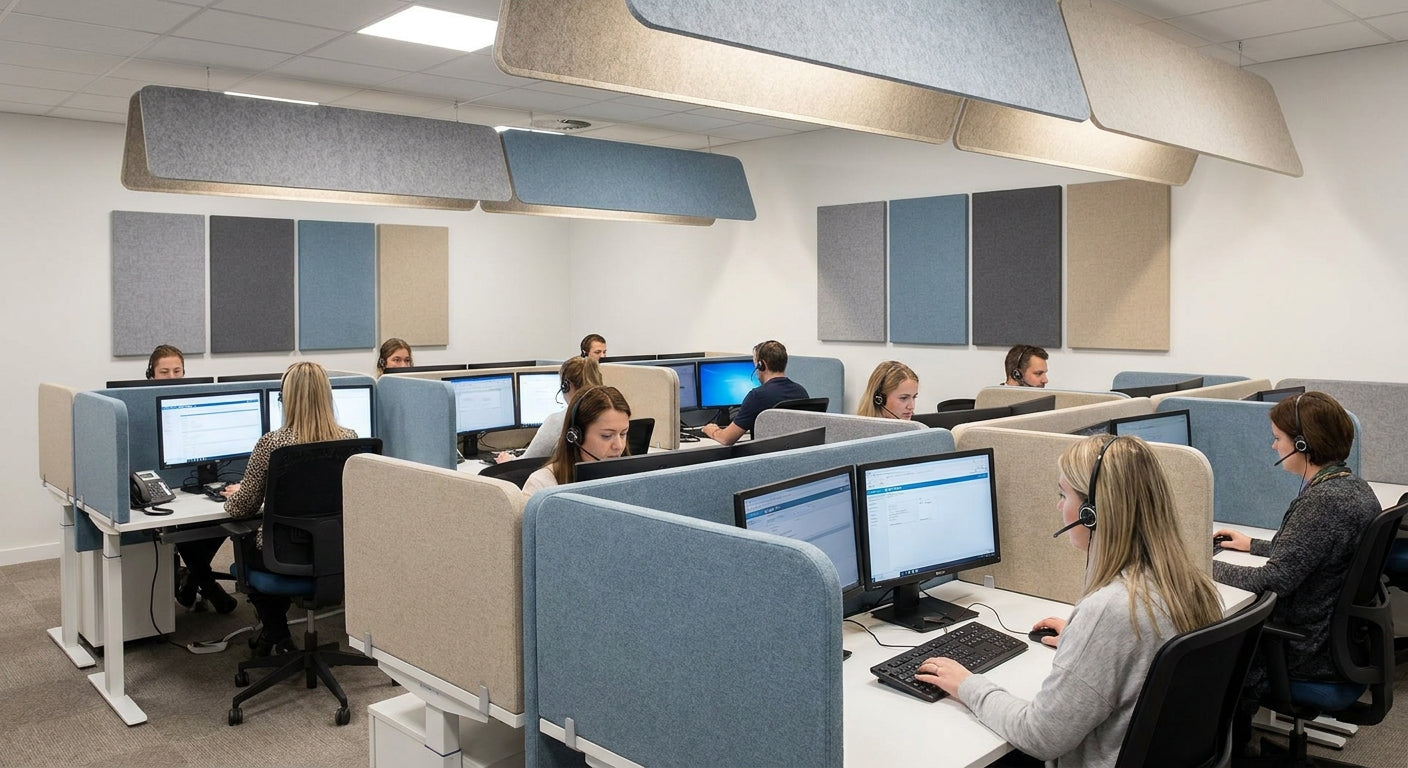 Acoustic panels for call center office noise reduction