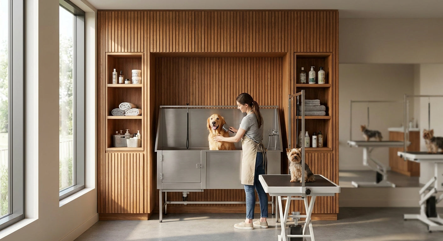 Wood panels for pet grooming salon interiors