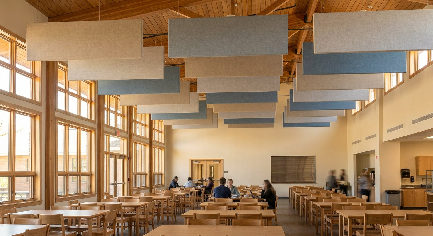 Acoustic panels for noise reduction in open school cafeterias