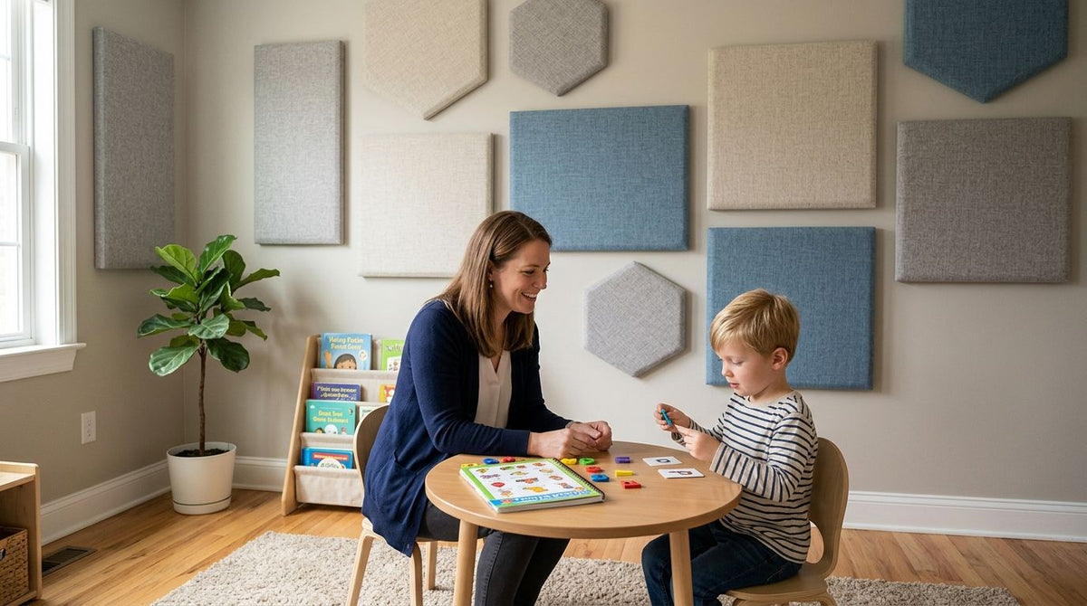 Acoustic panels for speech therapy practice rooms
