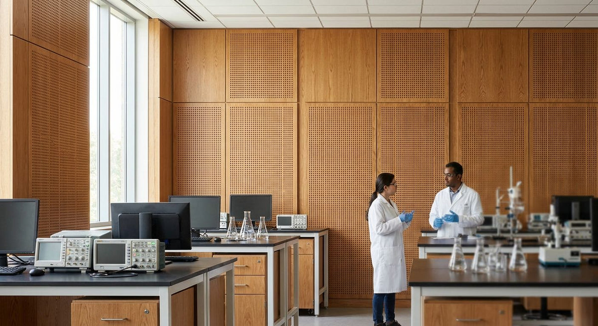 Acoustic wood panels for university research lab walls