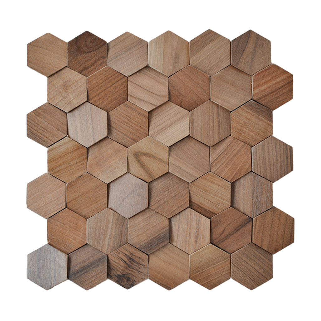 Wood Mosaic Panel | Velvet Walnut Wood Tile | 12.4×11.8”