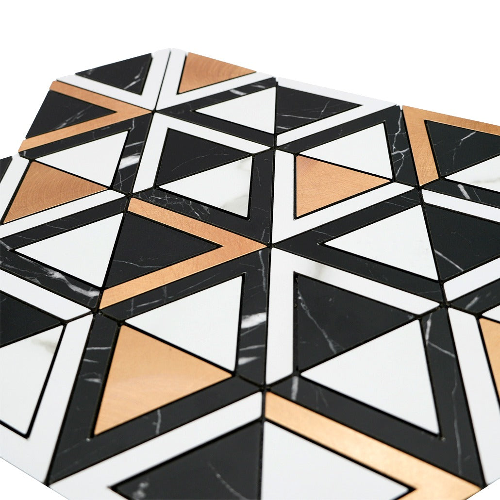Peel and Stick Backsplash | Triangle Black White-Gold | 11.3×13.03"