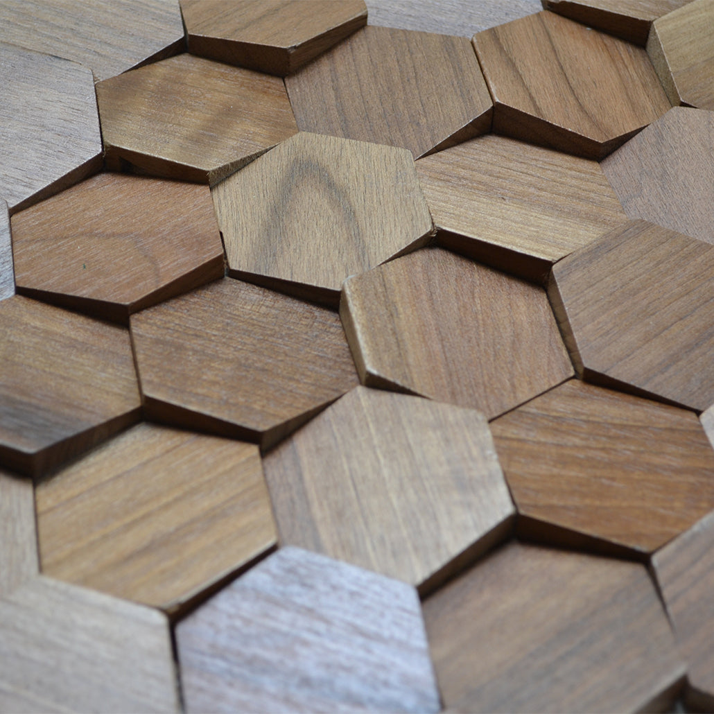 Wood Mosaic Panel | Velvet Walnut Wood Tile | 12.4×11.8”