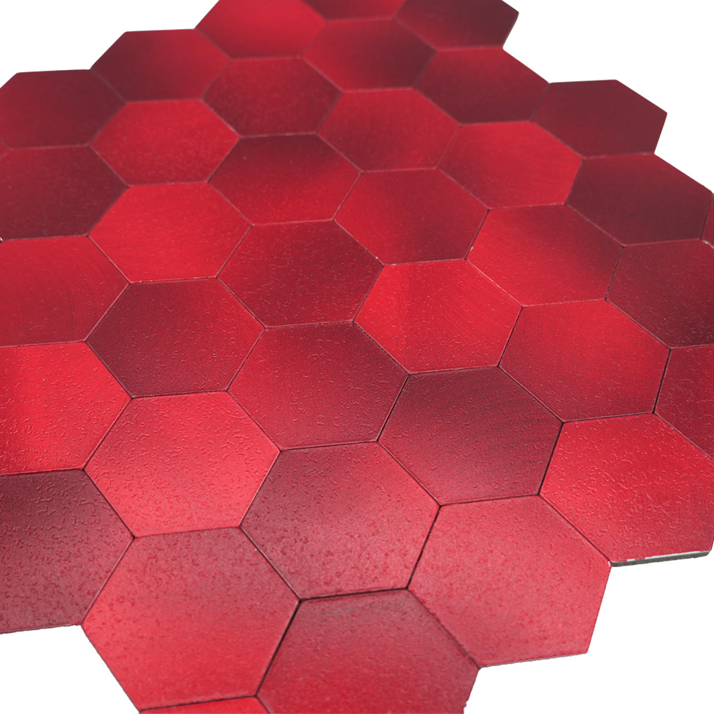 Peel and Stick Mosaic Tile | Hexagon Red | 11.5×11.34 in | Metal