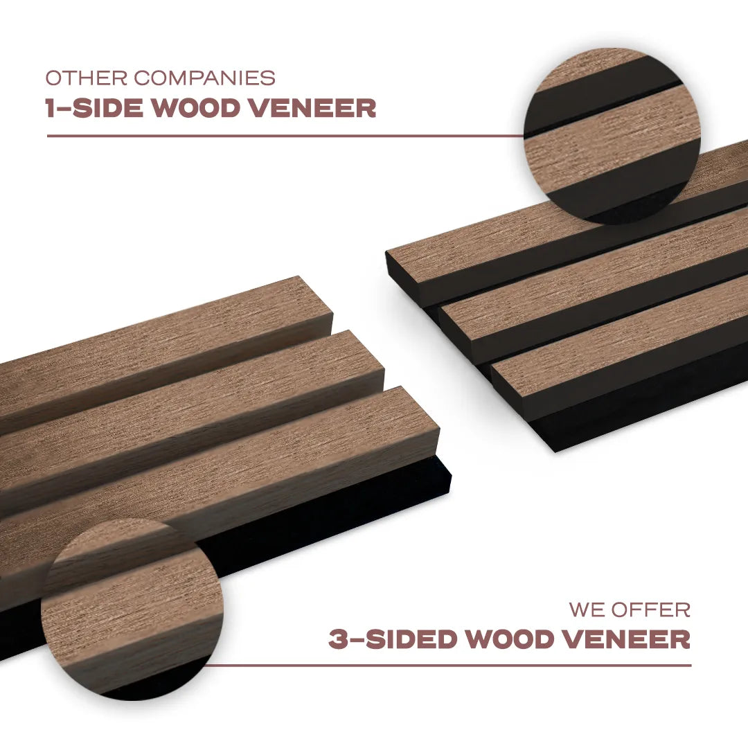 Acoustic Slat Wall Panel | Walnut | Premium 3-sided Wood Veneer