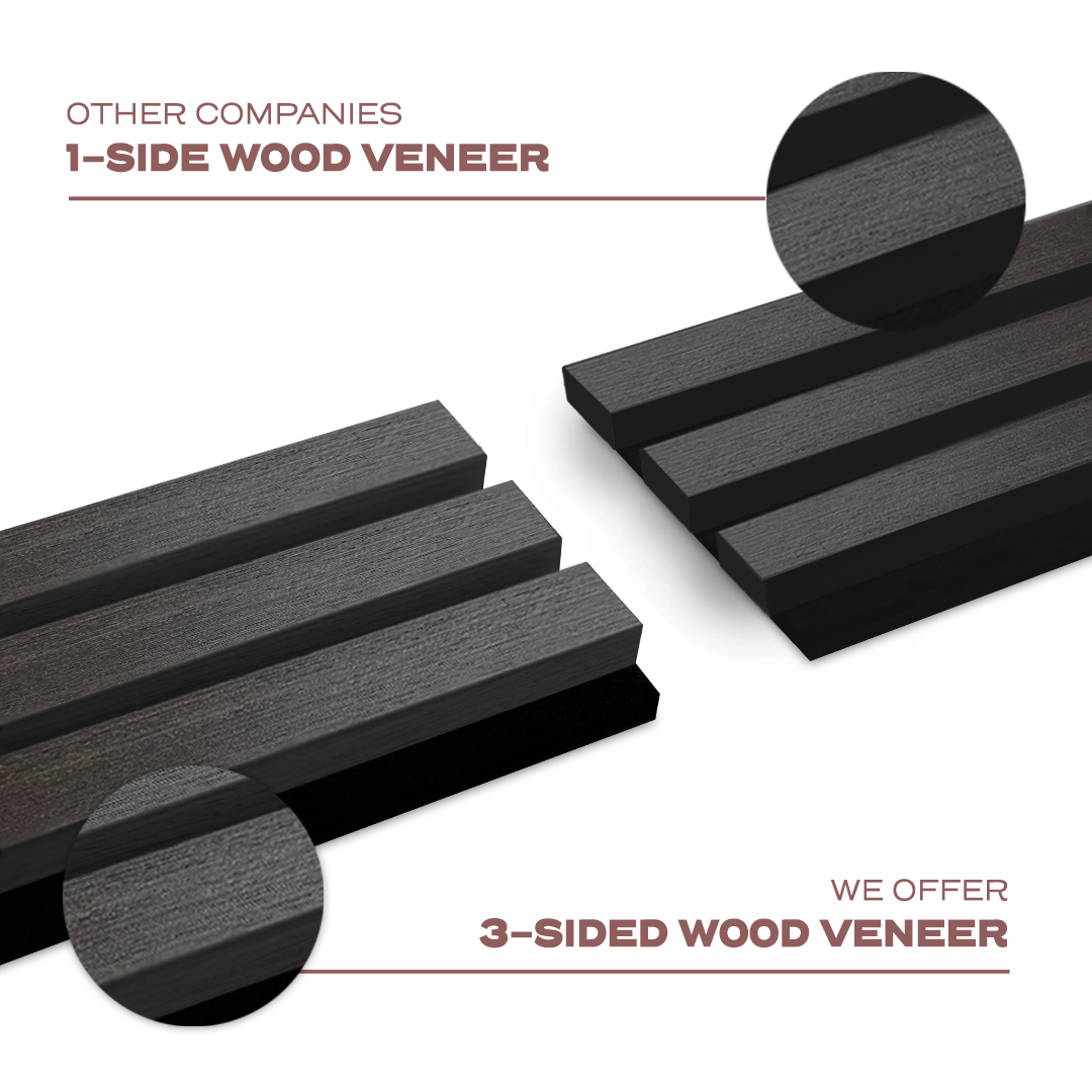 Acoustic Slat Wall Panel | Black Oak | Premium 3-Sided Wood Veneer
