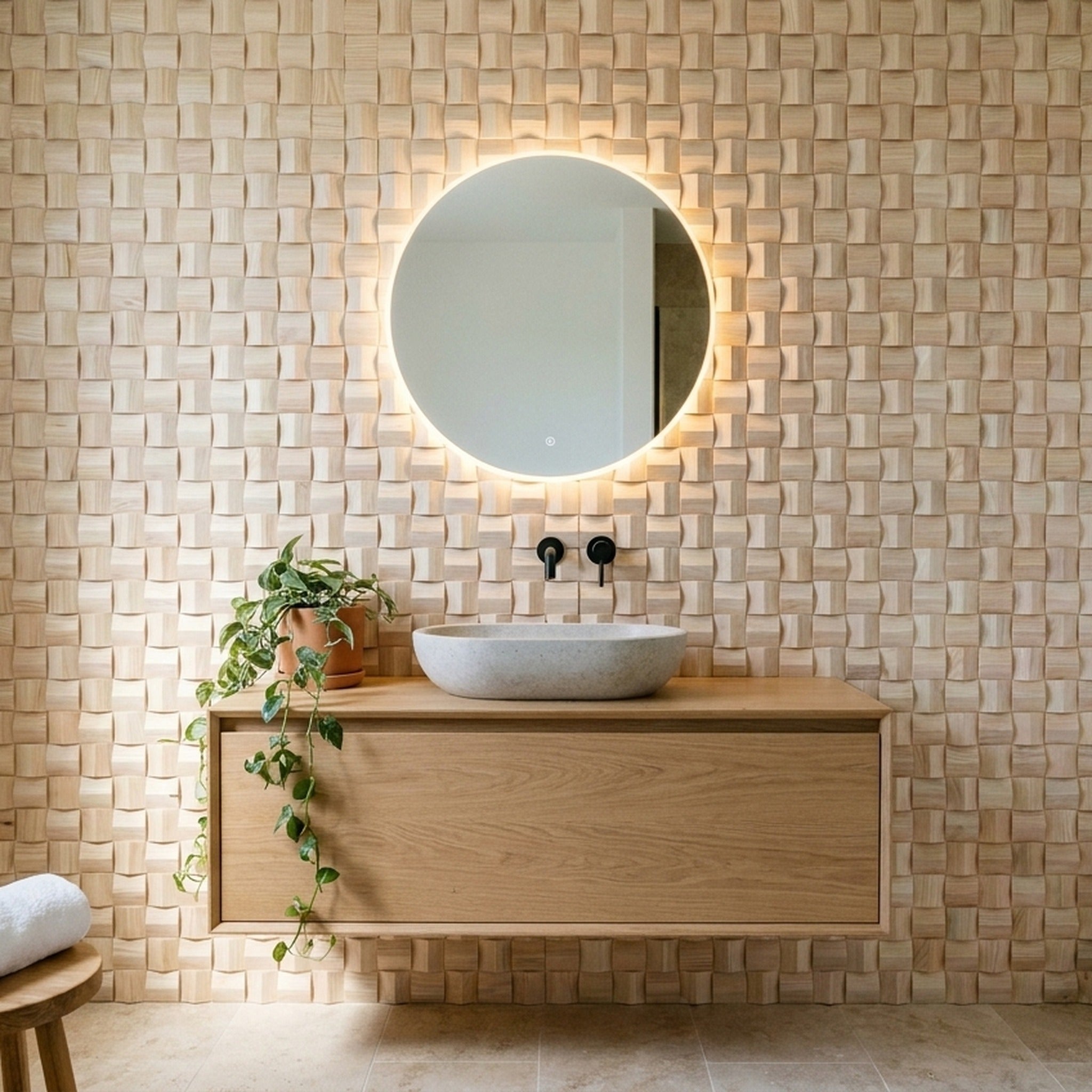 3D Wood Wall Panel | Ash | 12×12"