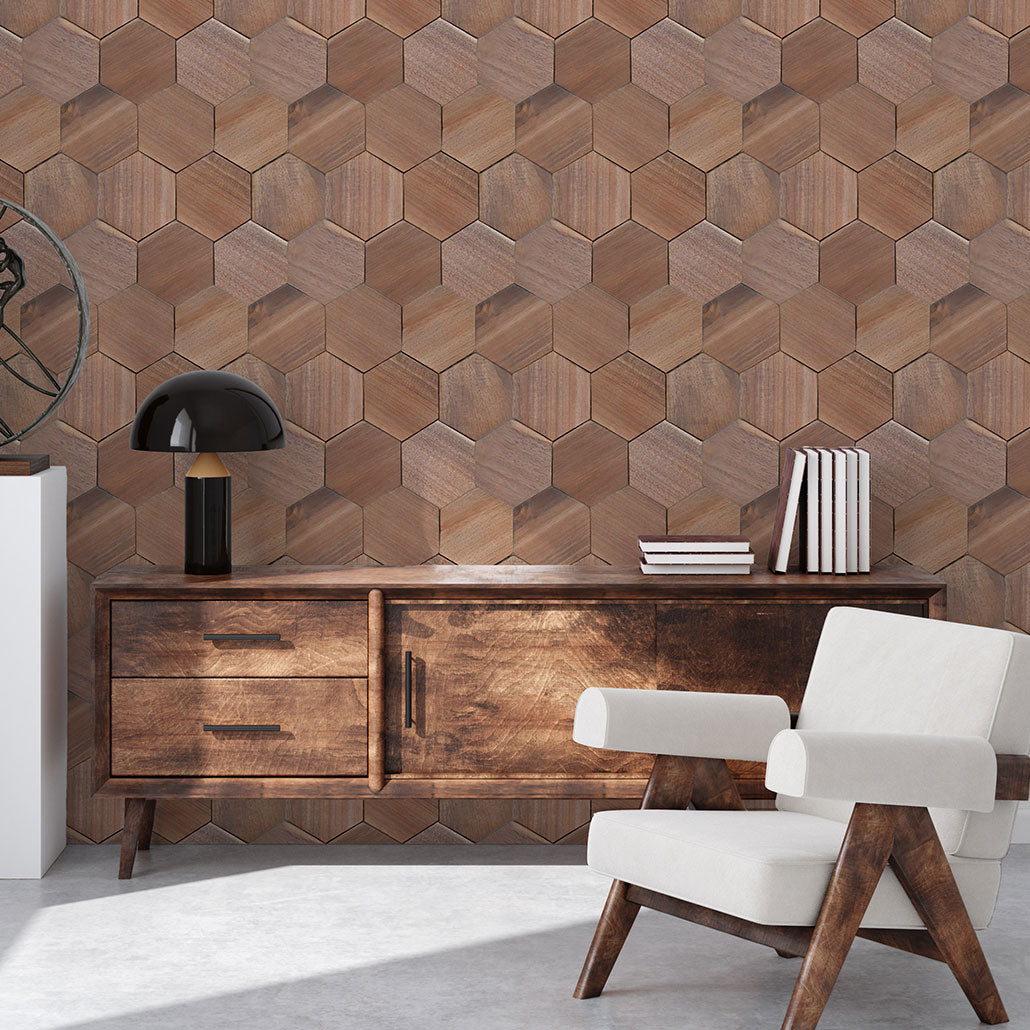 Wood Mosaic Panel | Tropical Walnut Wood Tile | 10.2×11.8”