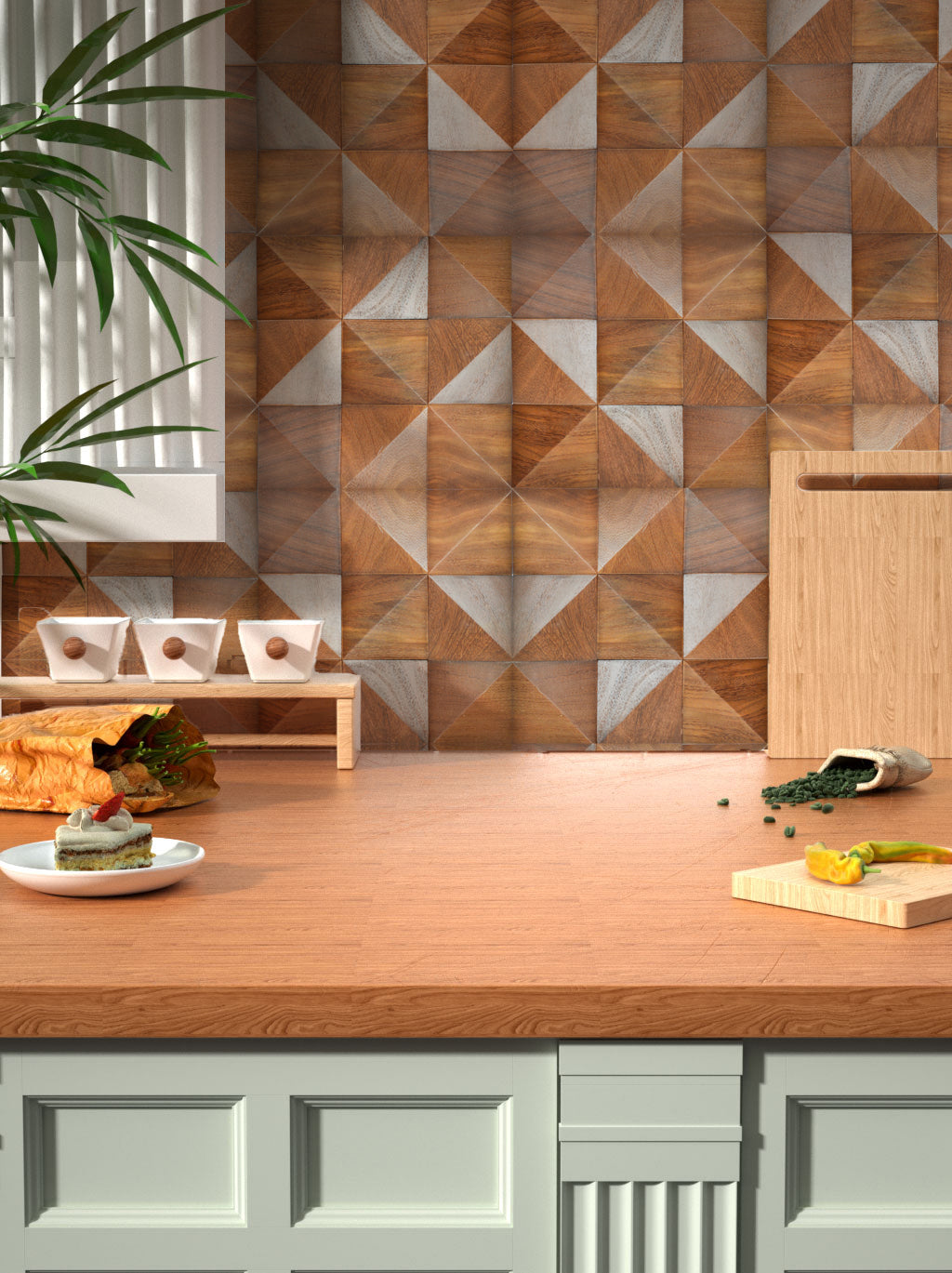 Wood Mosaic Panel | Cumaru Deep Wood Tile | 12×12”