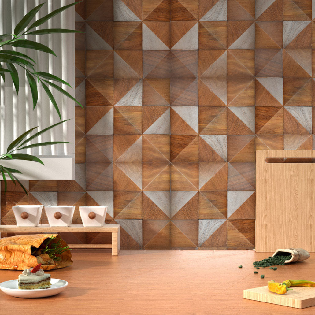 Wood Mosaic Panel | Cumaru Deep Wood Tile | 12×12”