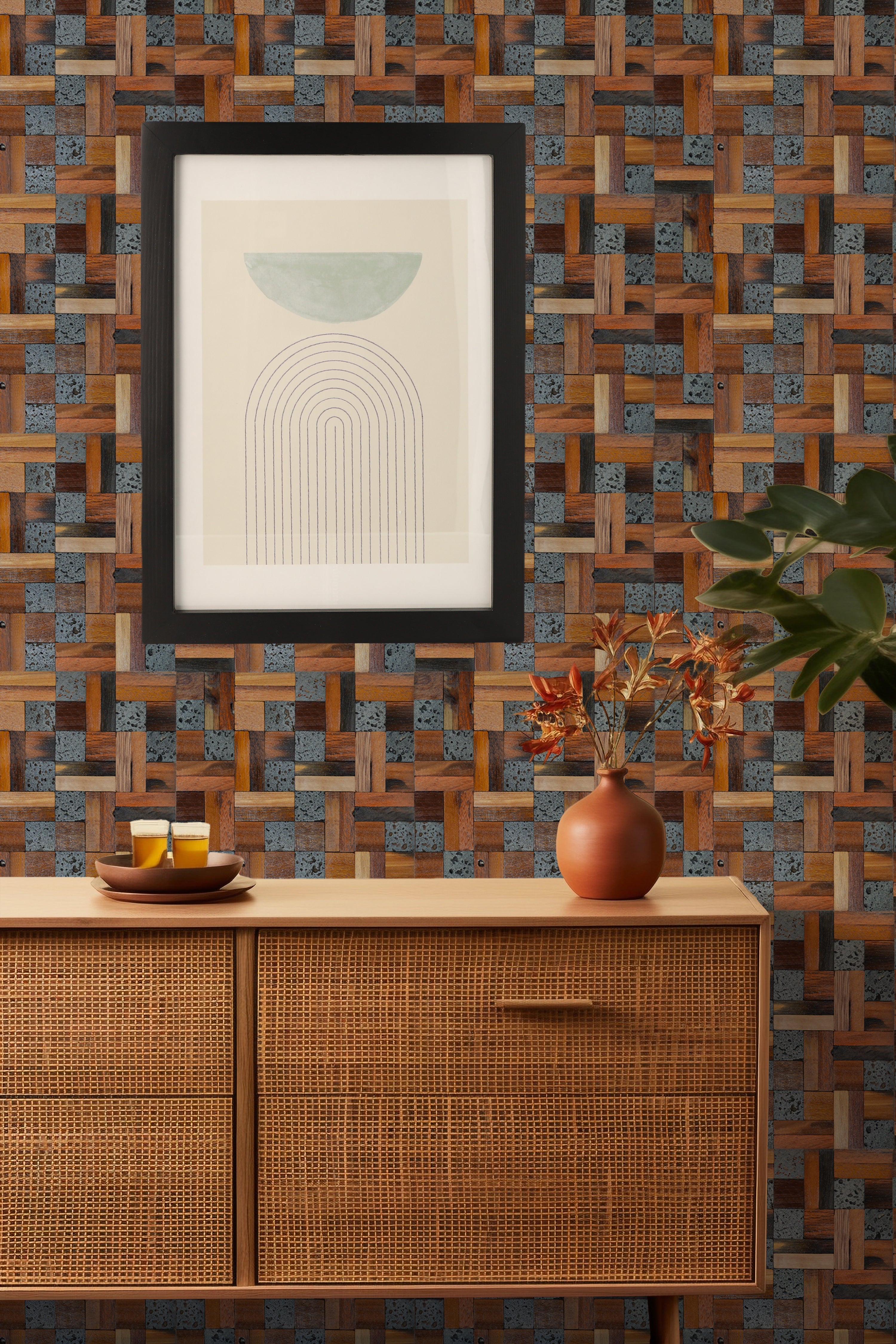 Wood Mosaic Panel | Lava Mix Wood Tile | 12×12”