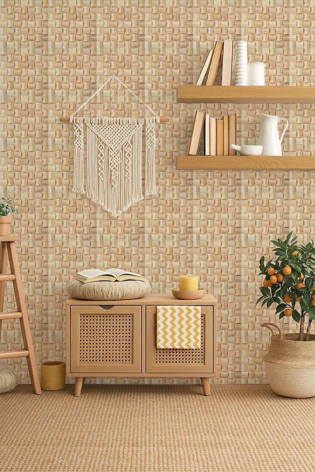 Wood Mosaic Panel | Ash Wood Tile | 12×12”