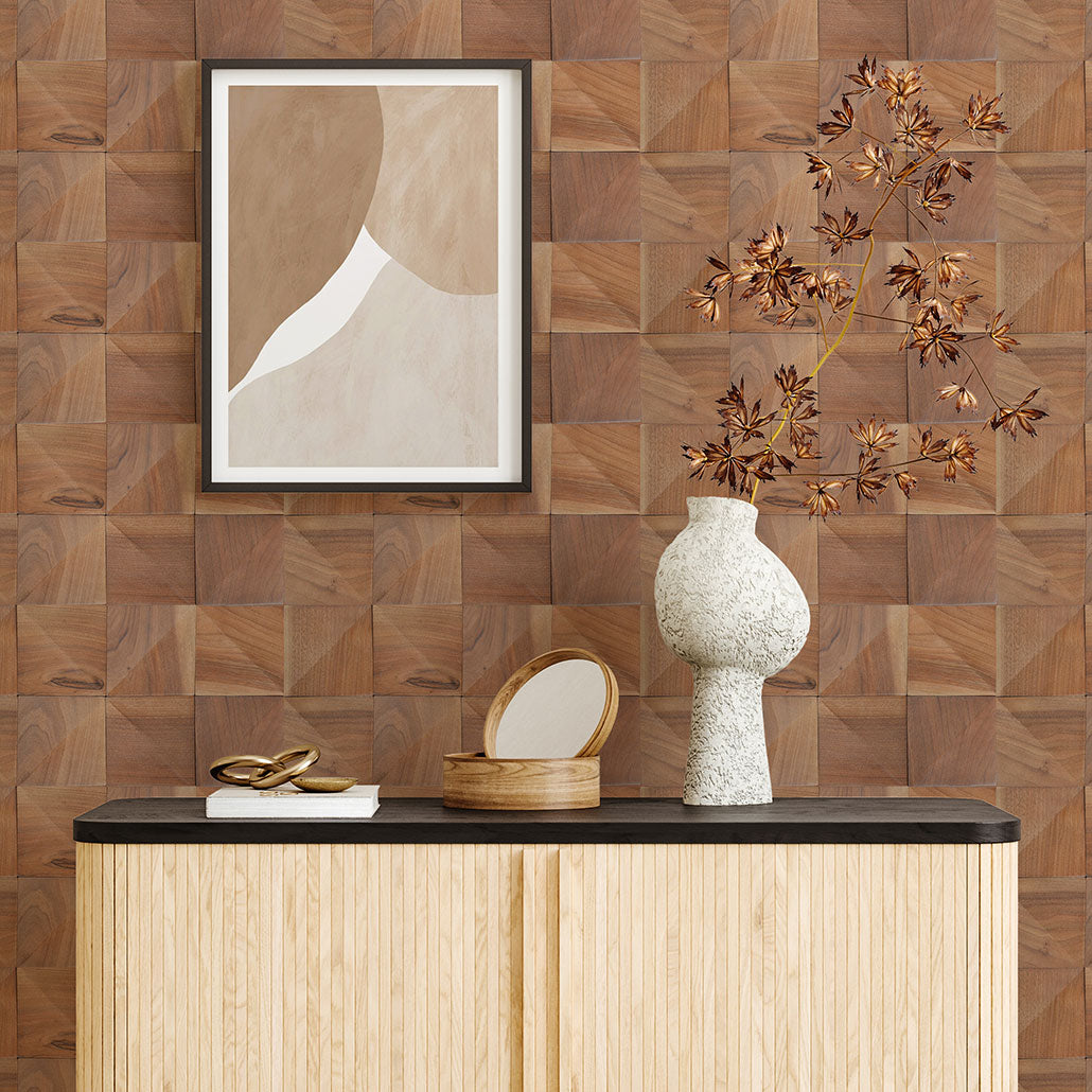 Wood Mosaic Panel | Slim Walnut Wood Tile | 7.9×15.8”