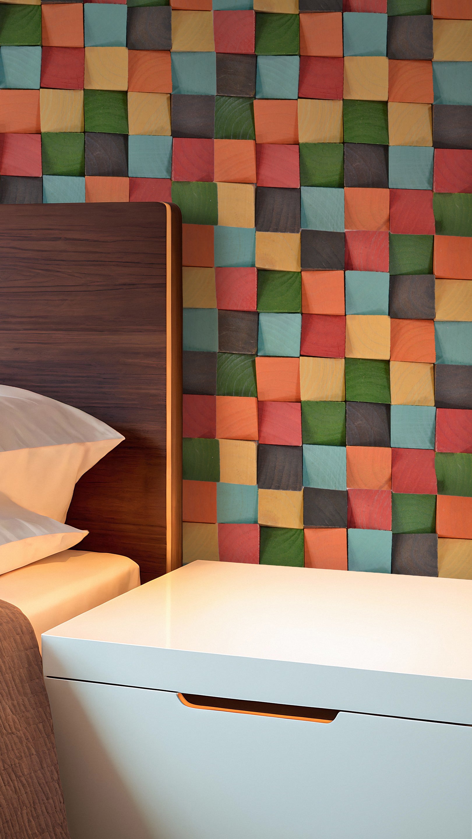 Wood Mosaic Panel | Dark Pine Wood Tile | 12×12”