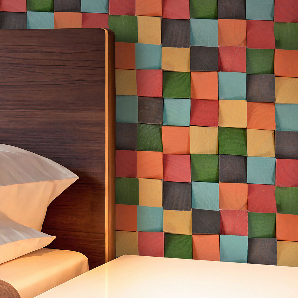 Wood Mosaic Panel | Dark Pine Wood Tile | 12×12”