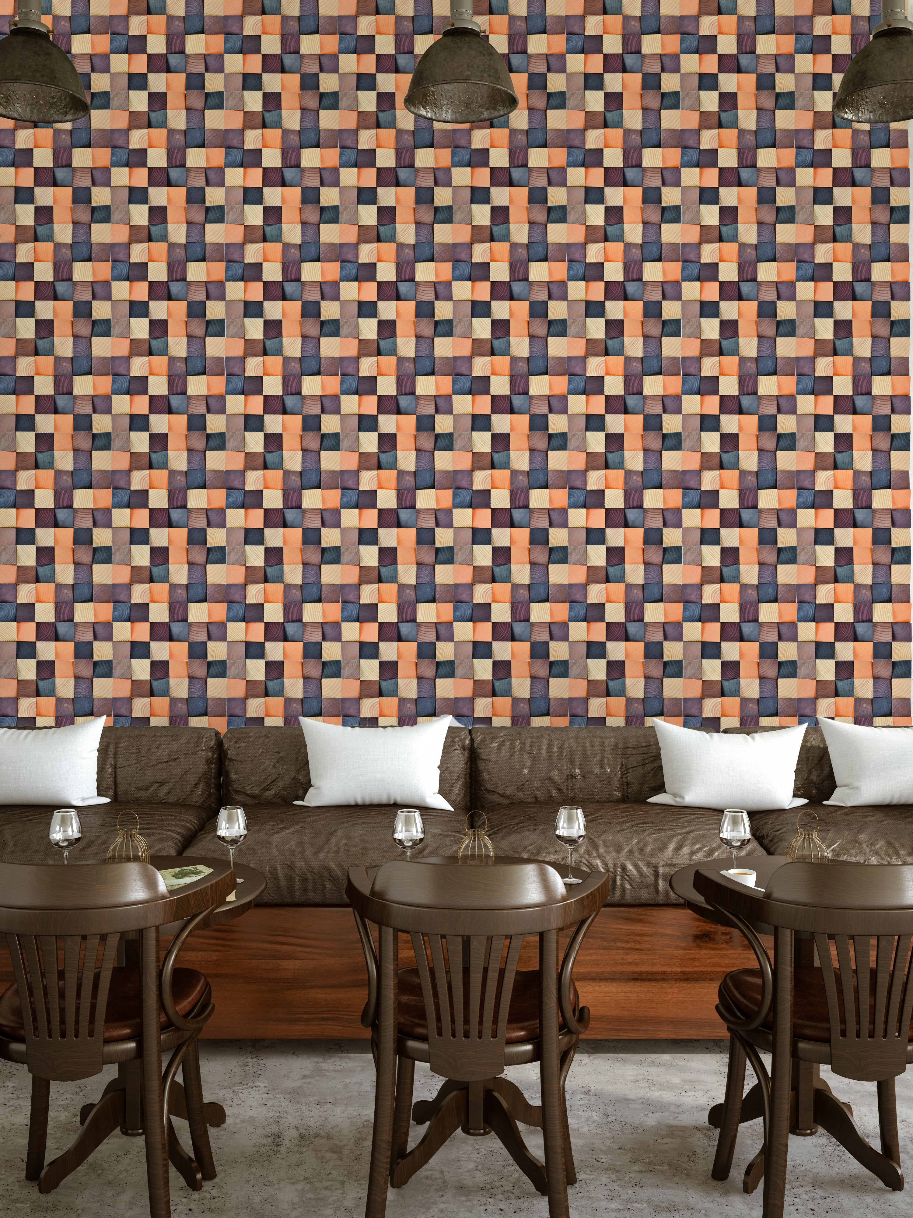 Wood Mosaic Panel | Bold Pine Wood Tile | 12×12”