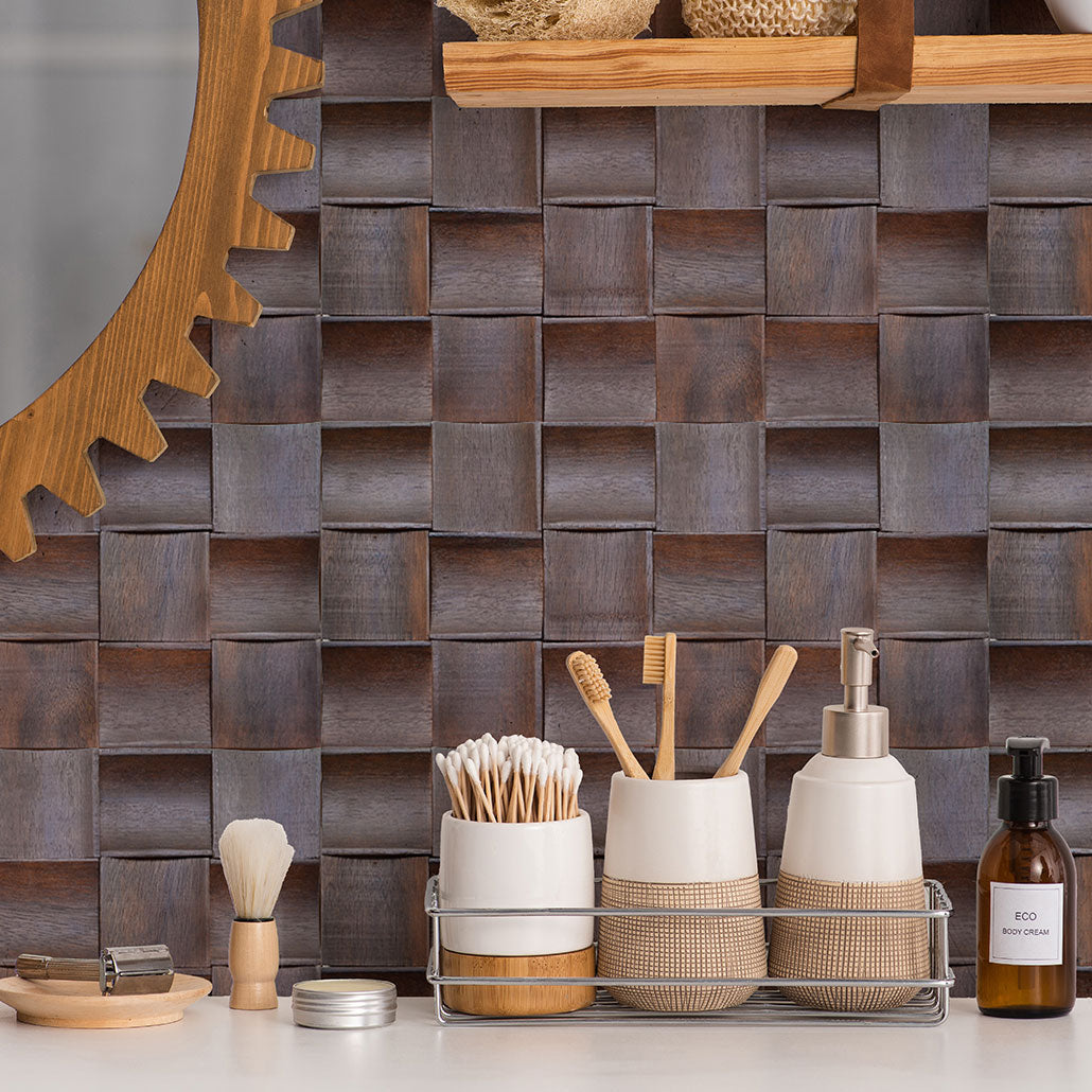 Wood Mosaic Panel | Merbau Long Wood Tile | 12×24”